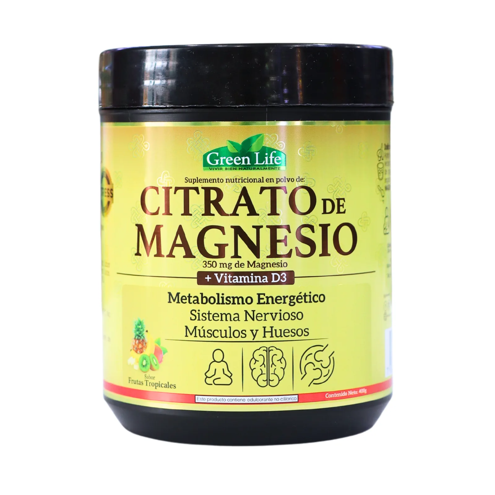 Presentación de CITRATO DE MAGNESIO 350 MG + D3 POLVO 400 GR – GREEN LIFE