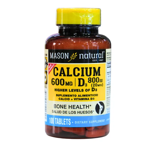 Presentación de CALCIUM 600 MG + D3 100 TABLETS – MASON VITAMINS