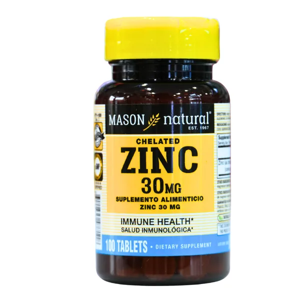Presentación de ZINC 30 MG 100 TABLETS – MASON VITAMINS