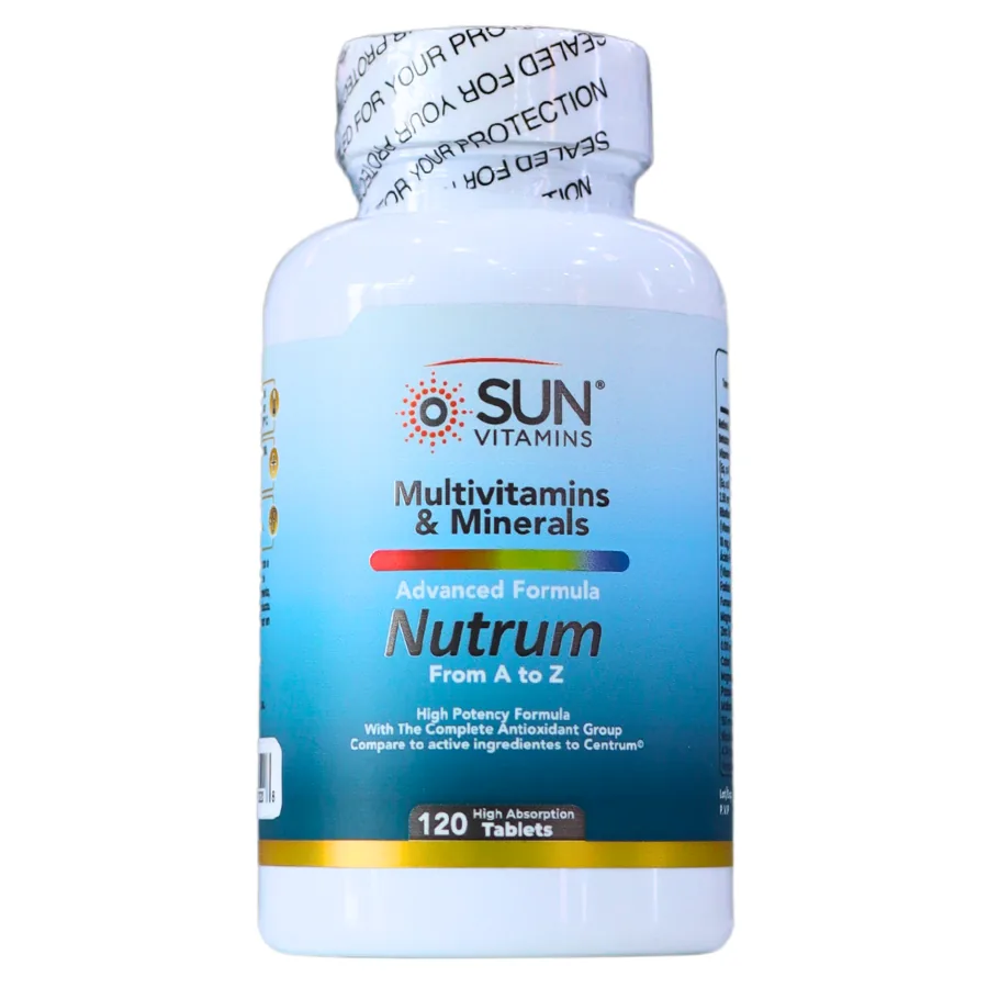 Presentación de NUTRUM (MULTIVITAMINS & MINERALS) 120 TABLETS – SUN VITAMINS